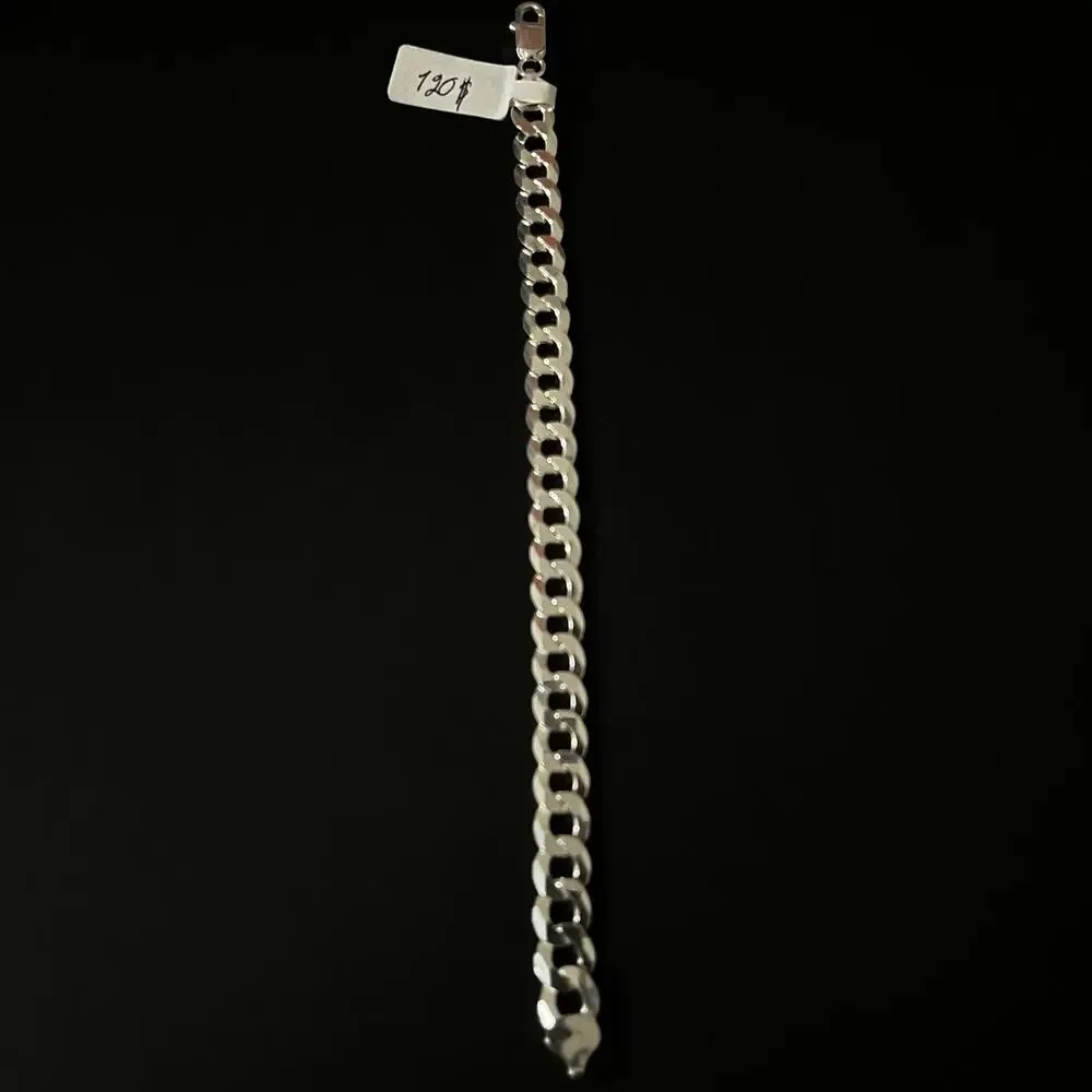 Esclava De Plata 925 Con Tejido Cubano, 925 Silver Bracelet 8 Inch